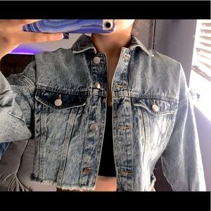 Cropped fringed bottom denim jean jacket